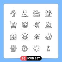 16 Universal Outlines Set for Web and Mobile Applications spa game security element mashed Editable Vector Design Elements