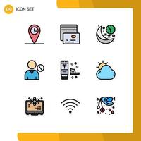 User Interface Pack of 9 Basic Filledline Flat Colors of environment user moon people human Editable Vector Design Elements