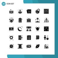 Group of 25 Modern Solid Glyphs Set for contact us communication file process engineering Editable Vector Design Elements