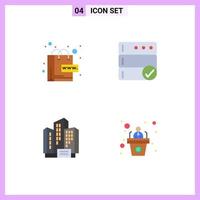 Set of 4 Vector Flat Icons on Grid for ecommerce building world server business Editable Vector Design Elements