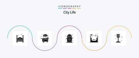 paquete de iconos de glifo 5 de la vida de la ciudad que incluye. luz. boca de aguas. tráfico. ciudad vector