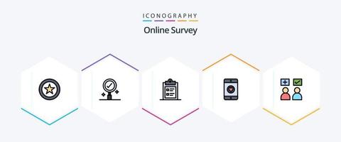 Online Survey 25 FilledLine icon pack including correct. online. paper. education. business vector