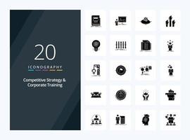 20 estrategia competitiva y entrenamiento corporativo icono de glifo sólido para presentación vector