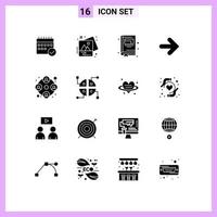 16 Thematic Vector Solid Glyphs and Editable Symbols of right forward photo arrow notebook Editable Vector Design Elements