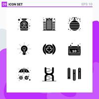 Set of 9 Modern UI Icons Symbols Signs for flag insight ball idea bulb Editable Vector Design Elements