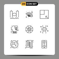 Modern Set of 9 Outlines and symbols such as feng shui opinion wind idea brain Editable Vector Design Elements