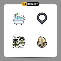 Pack of 4 Modern Filledline Flat Colors Signs and Symbols for Web Print Media such as bath harvest bathroom marker wheat Editable Vector Design Elements