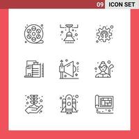 Mobile Interface Outline Set of 9 Pictograms of marketing industry cogwheel factory building Editable Vector Design Elements