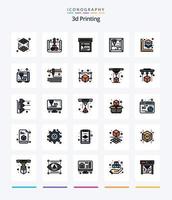 Creative 3d Printing 25 Line FIlled icon pack  Such As modeling. 3d. printing vector