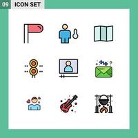 Pictogram Set of 9 Simple Filledline Flat Colors of envelope player map video train Editable Vector Design Elements