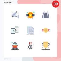 grupo de 9 signos y símbolos de colores planos para elementos de diseño de vectores editables móviles de marketing de ascensor de código doc