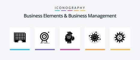 Business Elements And Business Managment Glyph 5 Icon Pack Including processing. efficiency. success. technology. sharing. Creative Icons Design vector