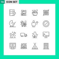 Pack of 16 Modern Outlines Signs and Symbols for Web Print Media such as baby fan shopping computer soup Editable Vector Design Elements