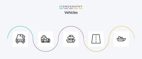 paquete de iconos de la línea 5 de vehículos que incluye cuadrícula. construcción. camión. puente. transporte vector