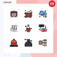 Pack of 9 Modern Filledline Flat Colors Signs and Symbols for Web Print Media such as internet of things service party bomb hotel sharing Editable Vector Design Elements