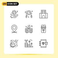 Mobile Interface Outline Set of 9 Pictograms of pin map gym location travel Editable Vector Design Elements