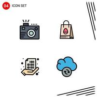 Modern Set of 4 Filledline Flat Colors Pictograph of camera code photography bag share Editable Vector Design Elements