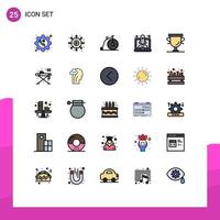 Filled line Flat Color Pack of 25 Universal Symbols of startup launching money boost transportation Editable Vector Design Elements