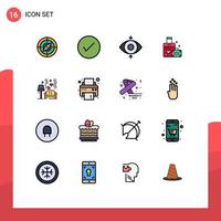Modern Set of 16 Flat Color Filled Lines Pictograph of sofa wedding tick heart briefcase Editable Creative Vector Design Elements