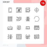 Pack of 16 creative Outlines of web development web advancement protection experiance user Editable Vector Design Elements