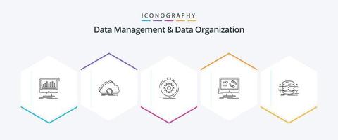 Data Management And Data Organization 25 Line icon pack including application. update. data. speed. performance vector