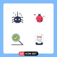 paquete de iconos planos de 4 símbolos universales de búsqueda de errores araña escarabajo contacto elementos de diseño vectorial editables vector