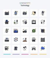 Creative Technology 25 Line FIlled icon pack  Such As microphone. productivity. camera. thinking. disc vector