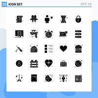 25 Universal Solid Glyphs Set for Web and Mobile Applications build locked timer lock sharpener Editable Vector Design Elements