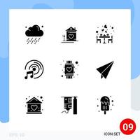 Pictogram Set of 9 Simple Solid Glyphs of heart music hut cd disk food Editable Vector Design Elements