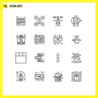 Set of 16 Commercial Outlines pack for present box setting engine measure Editable Vector Design Elements