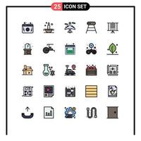 25 Universal Filled line Flat Colors Set for Web and Mobile Applications seo board plane seat drink Editable Vector Design Elements