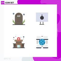 Modern Set of 4 Flat Icons and symbols such as cemetery safety grave locked hospital Editable Vector Design Elements