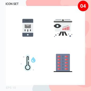 grupo de 4 iconos planos modernos establecidos para sobres temperatura mensaje visión enfermedad elementos de diseño vectorial editables vector