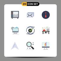 conjunto de 9 colores planos vectoriales en cuadrícula para elementos de diseño vectorial editables de perfil de edición de círculo de actualización de informes vector