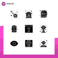 9 User Interface Solid Glyph Pack of modern Signs and Symbols of gear settings bezier process workflow Editable Vector Design Elements