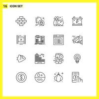 Modern Set of 16 Outlines and symbols such as filam vedio fun car battery Editable Vector Design Elements