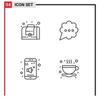 Group of 4 Filledline Flat Colors Signs and Symbols for business control bubble off cup Editable Vector Design Elements