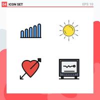 Pack of 4 Modern Filledline Flat Colors Signs and Symbols for Web Print Media such as connection love space weather cardiogram Editable Vector Design Elements