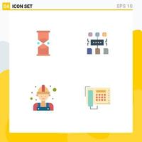 User Interface Pack of 4 Basic Flat Icons of hourglass carpenter watch program man Editable Vector Design Elements