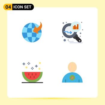 Modern Set of 4 Flat Icons Pictograph of arrow food data analyzing search stats slice Editable Vector Design Elements
