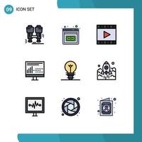 Set of 9 Modern UI Icons Symbols Signs for bulb programing media player development coding Editable Vector Design Elements