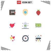 Set of 9 Modern UI Icons Symbols Signs for valentine holidays shield arrow berry Editable Vector Design Elements