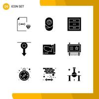 Solid Glyph Pack of 9 Universal Symbols of map man boxes male boy Editable Vector Design Elements