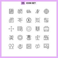 Line Pack of 25 Universal Symbols of document internet camp globe watch Editable Vector Design Elements