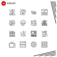 Pack of 16 Modern Outlines Signs and Symbols for Web Print Media such as ambulance interface bug hero communication Editable Vector Design Elements