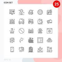 Set of 25 Modern UI Icons Symbols Signs for folder user medical love interface Editable Vector Design Elements