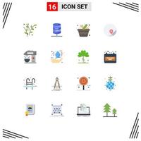 Mobile Interface Flat Color Set of 16 Pictograms of cafe location cart map items Editable Pack of Creative Vector Design Elements