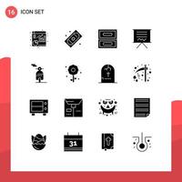 Group of 16 Modern Solid Glyphs Set for scooter presentation archive education board Editable Vector Design Elements