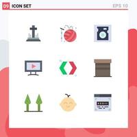 Paquete de 9 colores planos de interfaz de usuario de signos y símbolos modernos de flechas izquierdas tejer monitor de video elementos de diseño vectorial editables vector