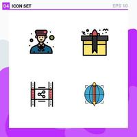 Pictogram Set of 4 Simple Filledline Flat Colors of avatar birthday people box film Editable Vector Design Elements